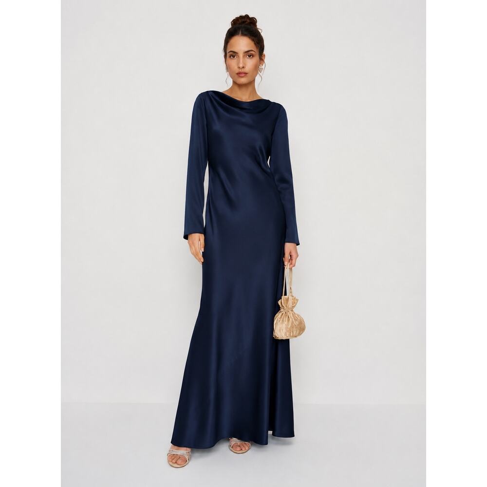 Reformation Pike Maxi silk dress Navy US4
